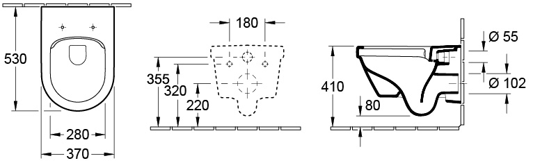 V&amp;B Combi-Pack-Wand-Tiefspüler DirectFlush Architectura 37x53cm, oval, spülrandlos, wandhängend, waagerecht, mit WC-Sitz, weiß