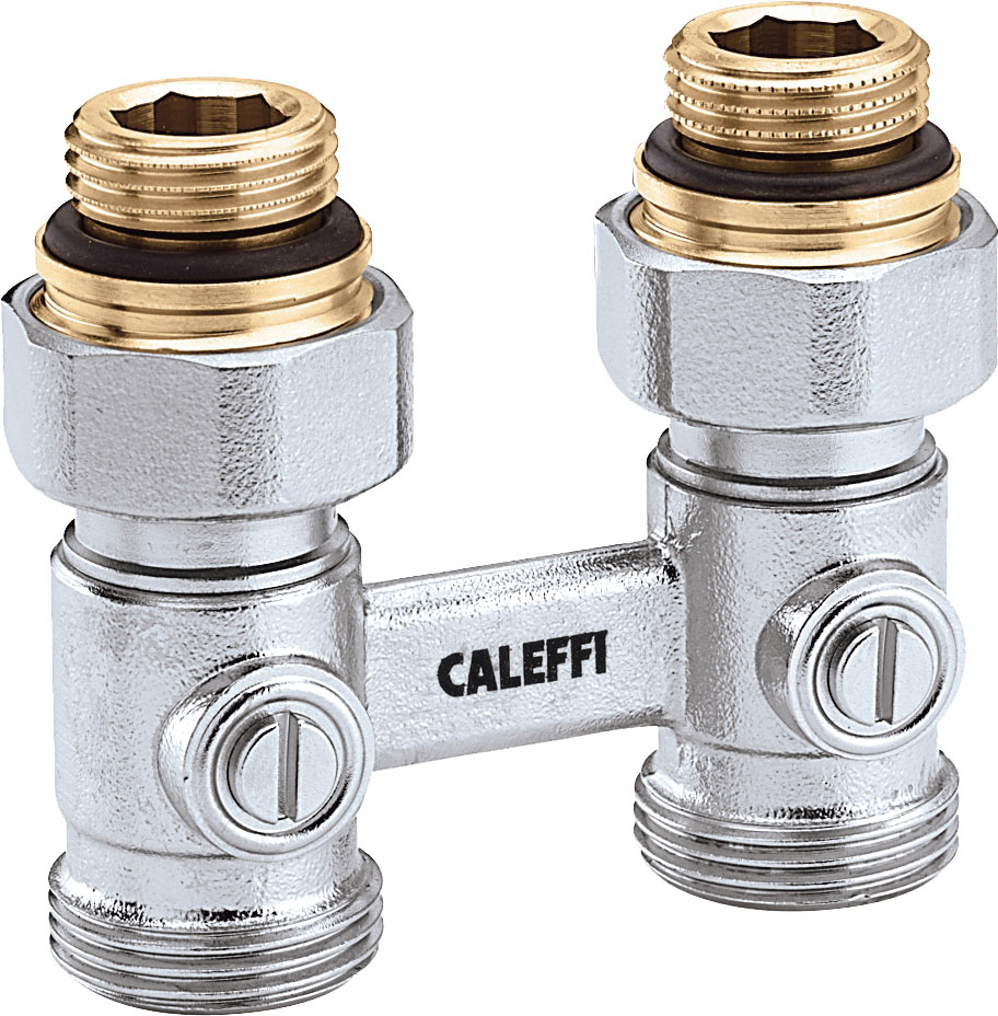 Caleffi Zweirohr-Hahnblock Durchgang, Heizkörperanschluss 1/2&quot; AG