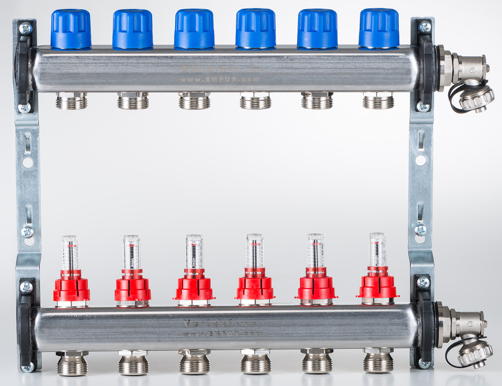 EMPUR Systemverteiler 03 HKV-D 11, 1" IG, 650 mm, vormontiert auf Verteilerhalter, Edelstahl