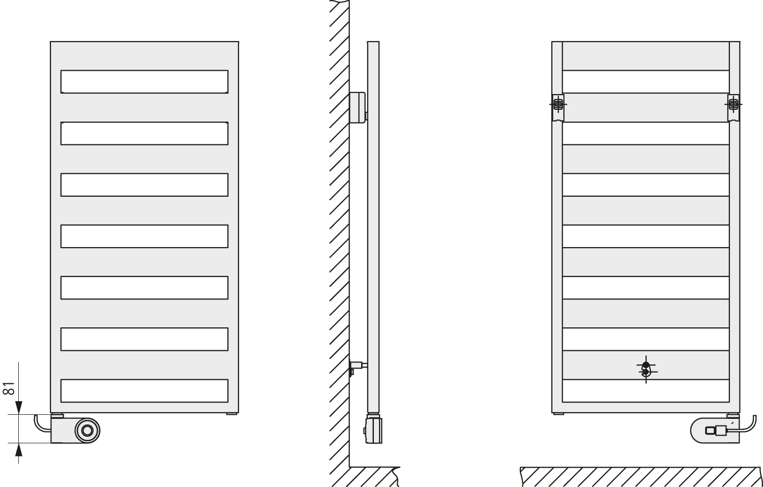 Kermi Bad-Heizkörper Casteo-E 1806 x 600 mm, weiß, Elektro-Set FKS, links