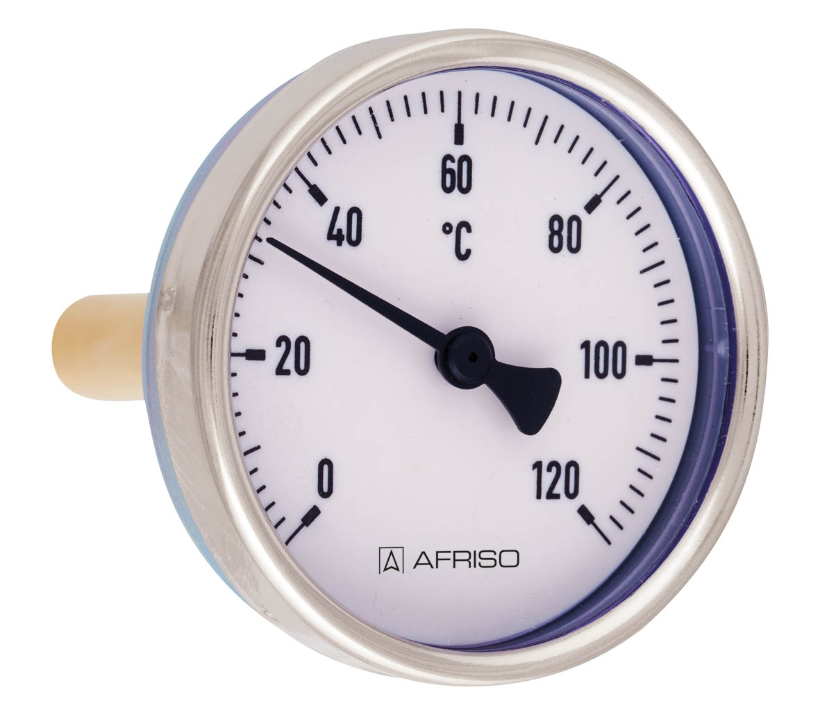 Afriso Bimetall-Thermometer BiTh 63 ST axial 40 mm, 0/120 GradC, Gehäuse-d&#x3D; 63mm