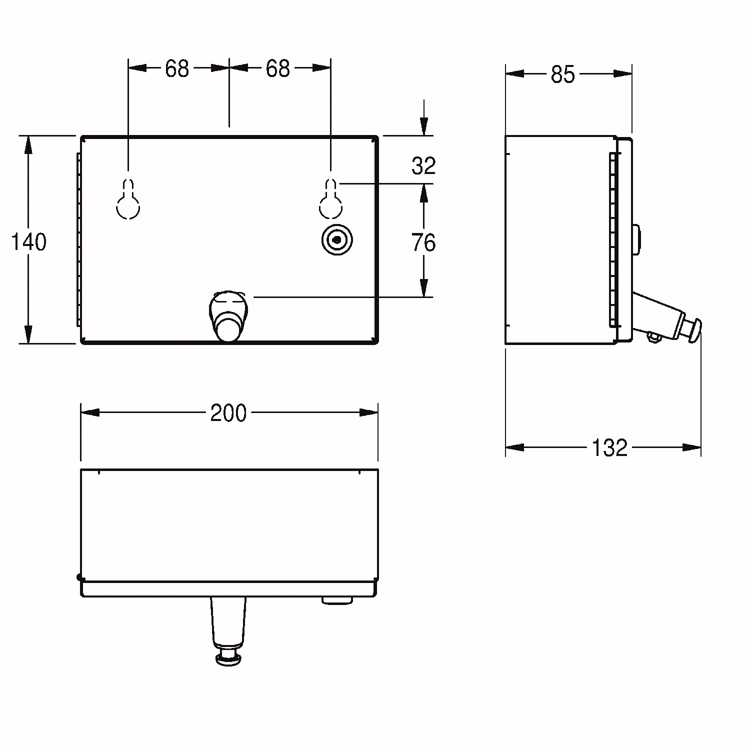 Aquarotter Seifenspender Rodan 200x140x132mm, für Aufputzmontage, Chromnickelstahl seidenmatt