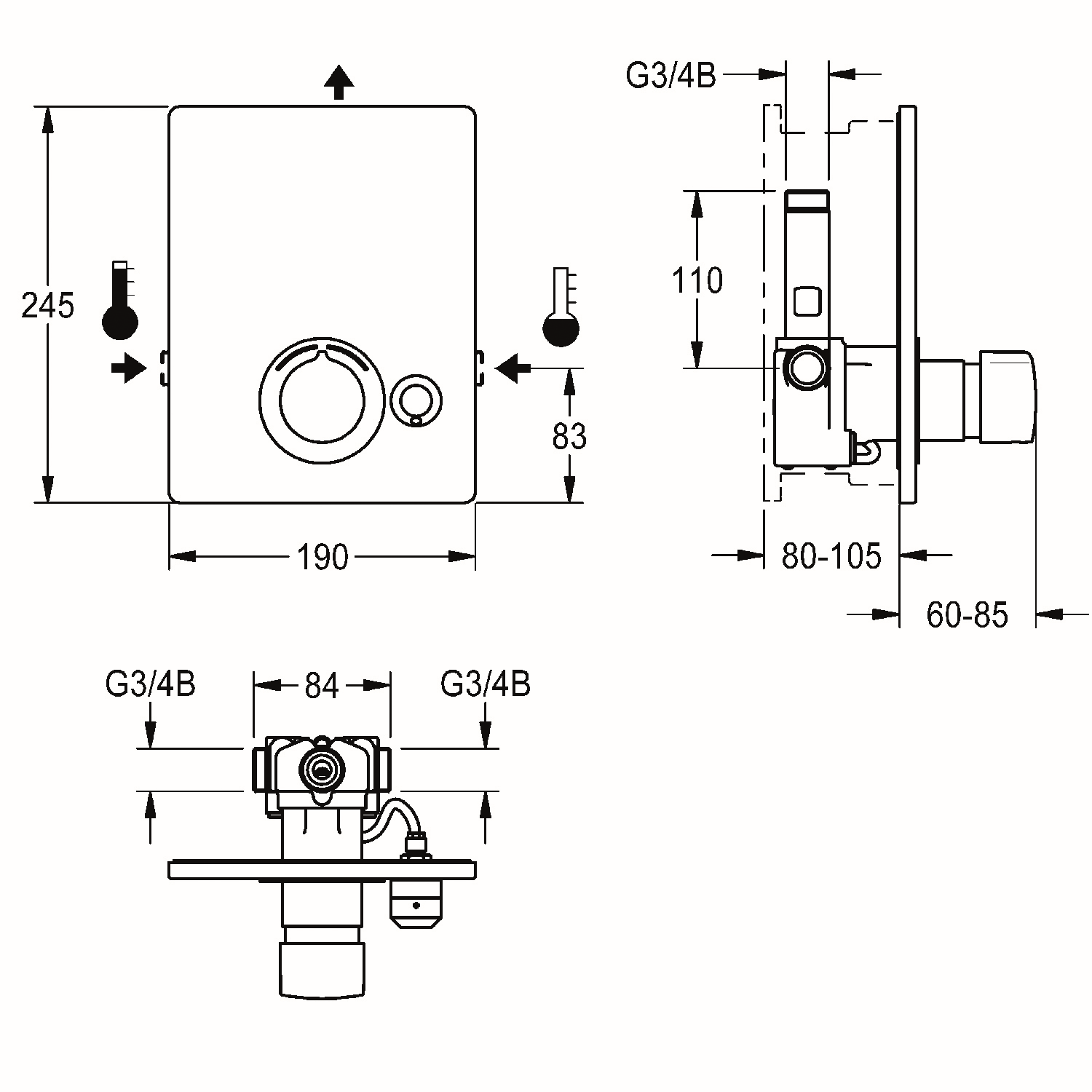 Aquarotter Fertigmontageset F5 S-Mix für Selbstschluss-Einbauarmarmatur, verchromt, mit automatischer Brauserohrentleerung