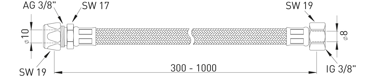 ASW Flex-Trinkwasserschlauch 500 mm, 3/8"x10mm Quetschverschraubung, 3/8" IG Überwurfmutter