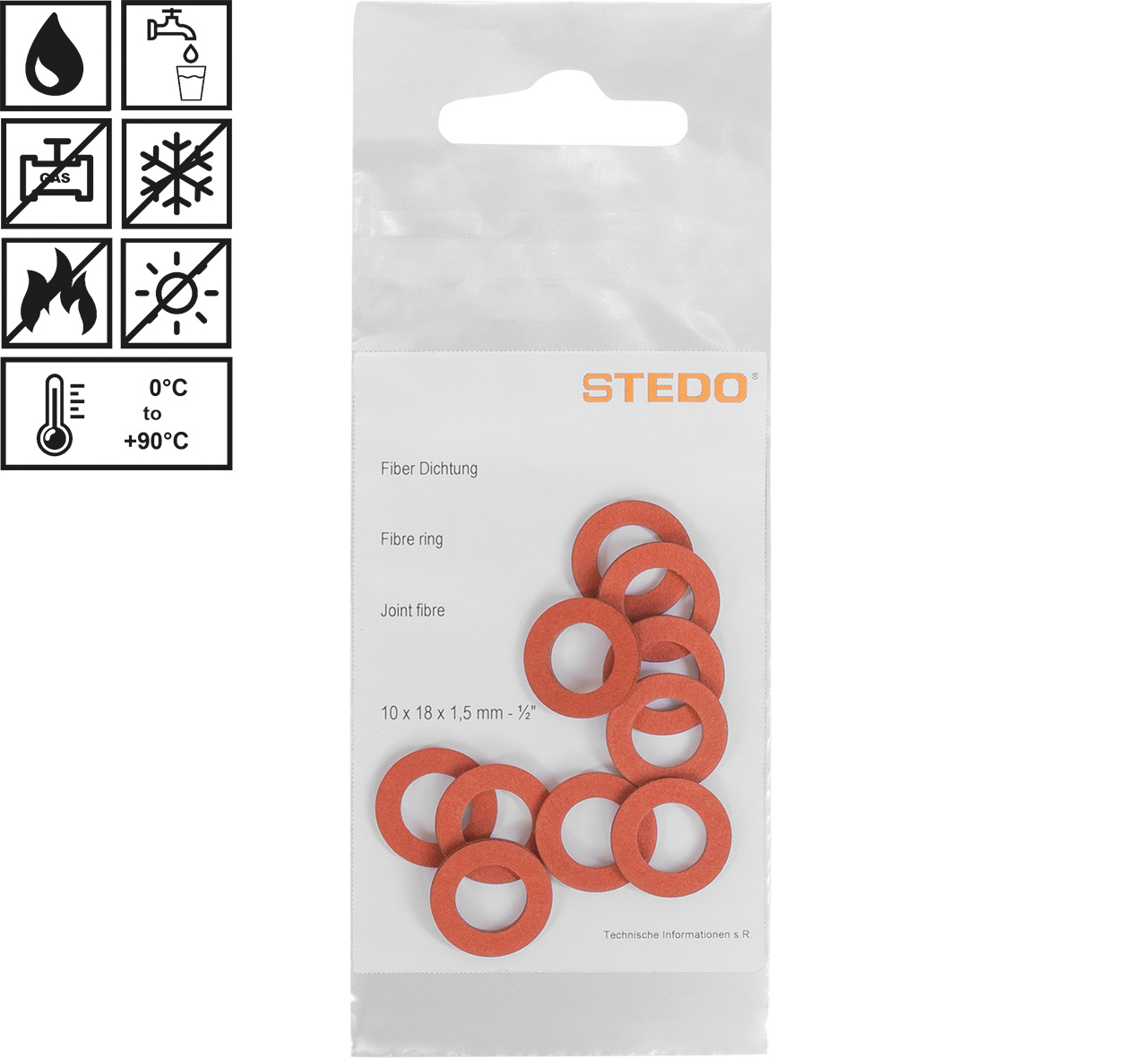 STEDO Fiber-Dichtung 3/4", 17 x 24 x 2 mm, für Überwurfmutter, rot