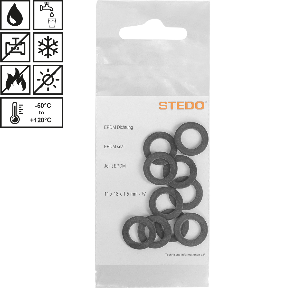 STEDO EPDM Dichtung M24, 15 x 21 x 2,5 mm, für Trinkwasser, schwarz