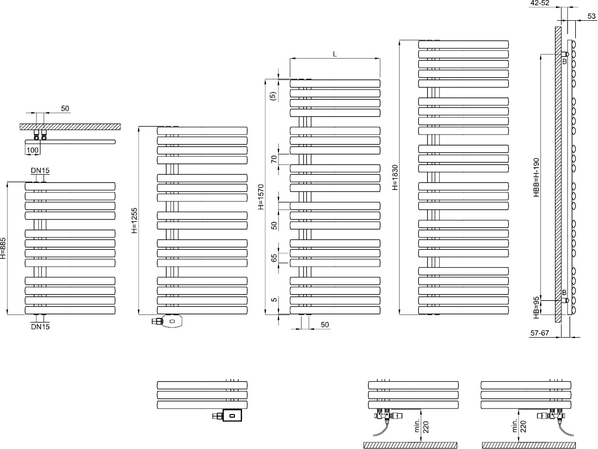 Bemm Badheizkörper Ellipsis B 1830 x 600 mm, edelweiß