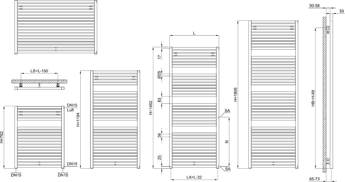 Bemm Badheizkörper Rondo S 1806 x 600 mm, edelweiß