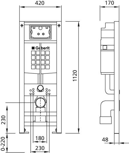 Burda Wand-WC-Element BS+ Bauhöhe 112 cm, Unterputz-Spülkasten Geberit Sigma, Standardanschluss, höhenverstellbar