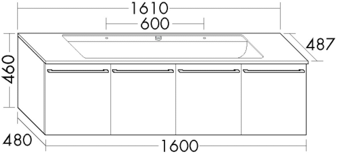 Burgbad Mineralguss Waschtisch-Unterschrank-Set Bel 161x46x48,7cm, 4 Türen, Lackiert Hochglanz