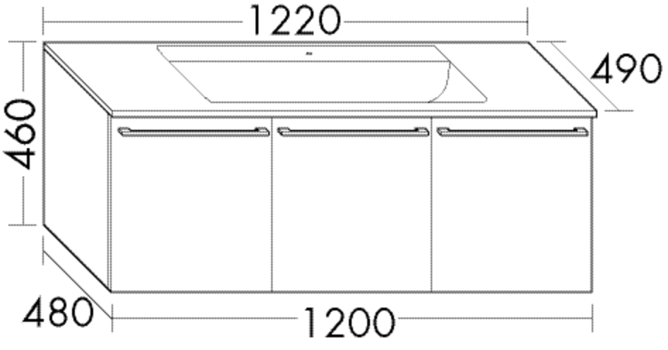 Burgbad Glaswaschtisch-Unterschrank-Set Bel 122x46x49cm, 3 Türen, Lackiert Matt