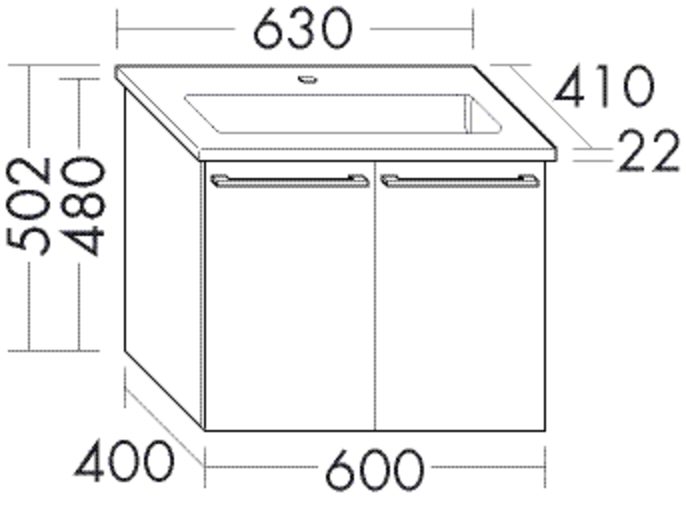 Burgbad Keramik Waschtisch-Unterschrank-Set Bel 63x50,2x41cm, 2 Türen, Waschtisch weiß, Lackiert Hochglanz