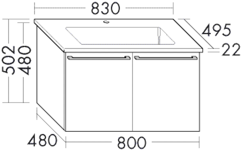 Burgbad Keramik Waschtisch-Unterschrank-Set Bel 83x50,2x49,5cm, 2 Türen, Thermo
