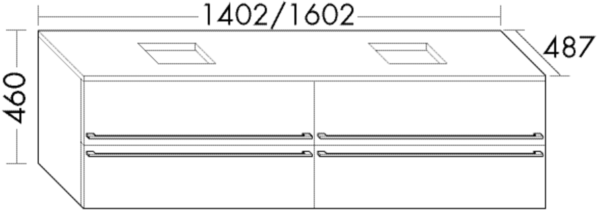 Burgbad Waschtischunterschrank Bel 160,2 x 46 x 48,7 cm, Thermo, 2 Schubladen/Auszüge