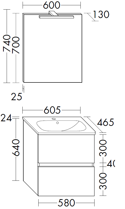 Burgbad Waschtisch-Kombination Rocio mit Spiegel, 60,5 x 200 x 46,5 cm, Eiche Dekor Urban