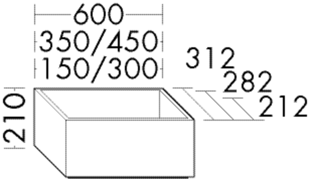 Burgbad Sockel sys30 600 x 210 x 312 mm, Diago, für 350mm tiefe Schränke