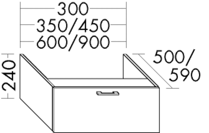 Burgbad Waschtischunterschrank sys30 90 x 24 x 50 cm, Echo, 1 Schublade