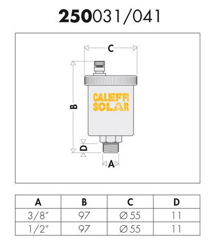 Caleffi Solar-Schnellentlüfter 3/8&quot; AG, verchromt, automatisch, mit Absperrhahn