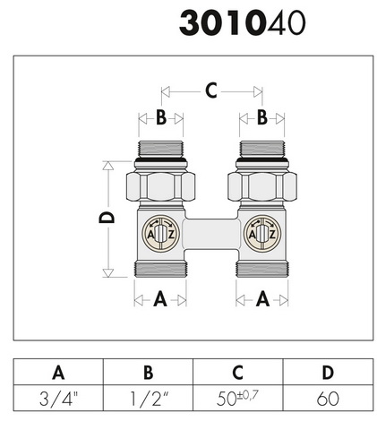 Caleffi Zweirohr-Hahnblock Durchgang, Heizkörperanschluss 1/2&quot; AG