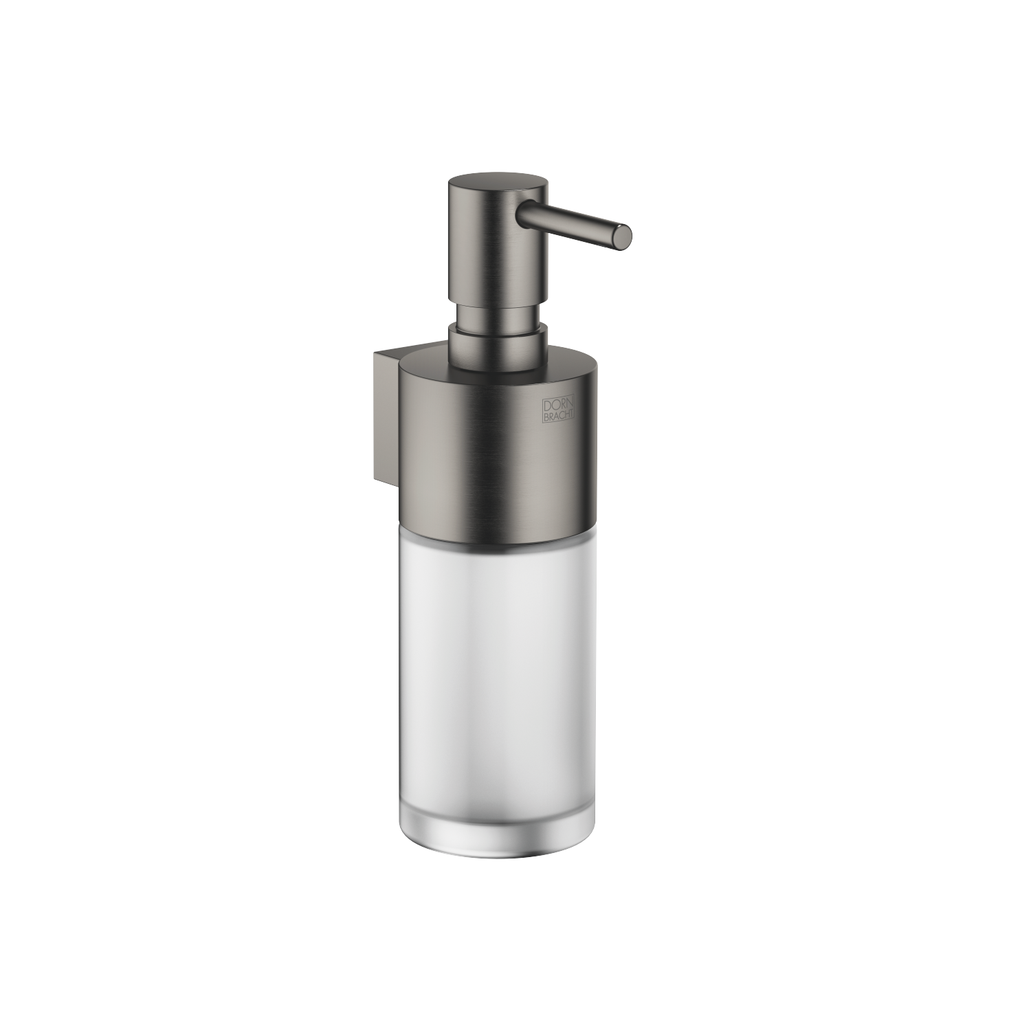Dornbracht Spender Wandmodell, Flasche aus Kristallglas, matt, Dark Platinum gebürstet
