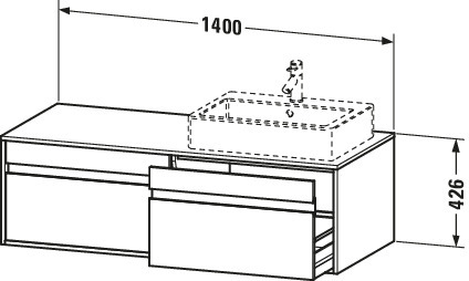 Duravit Waschtisch-Unterschrank Ketho 140x55x42,6cm, für Aufsatzbecken, 2 Auszüge, Becken rechts, Eiche natur