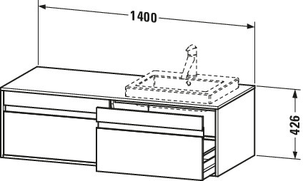 Duravit Waschtisch-Unterschrank Ketho 140x55x42,6cm, für Einbauwaschtische, 2 Auszüge, Becken beidseitig, Eiche natur