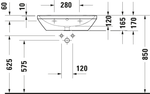 Duravit Waschtisch D-Neo 65 x 44 cm, ohne Hahnloch, weiß WonderGliss, Überlauf, Hahnlochbank, weiß