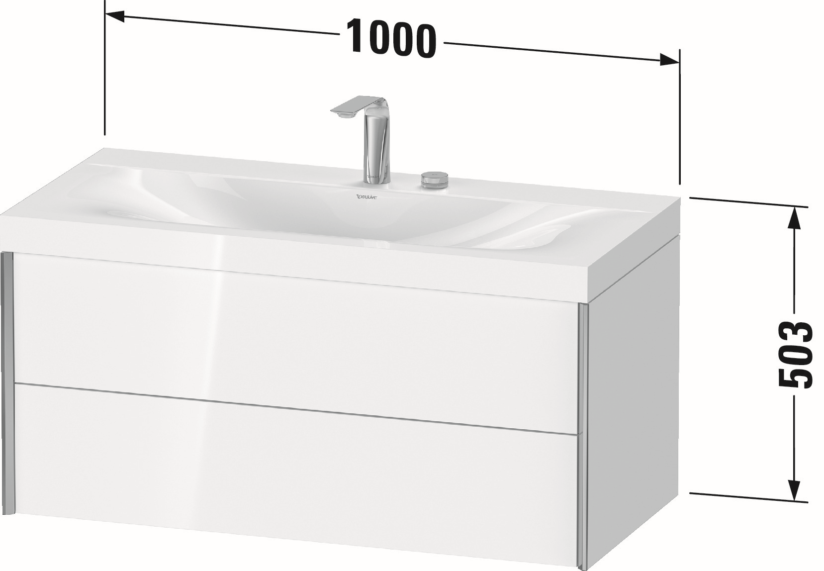 Duravit Waschtisch-Unterschrank c-bonded XViu 100x48cm, 2 Schubkästen, 2 Hahnlöcher, schwarz matt, Rahmen C, flannel grey seidenmatt
