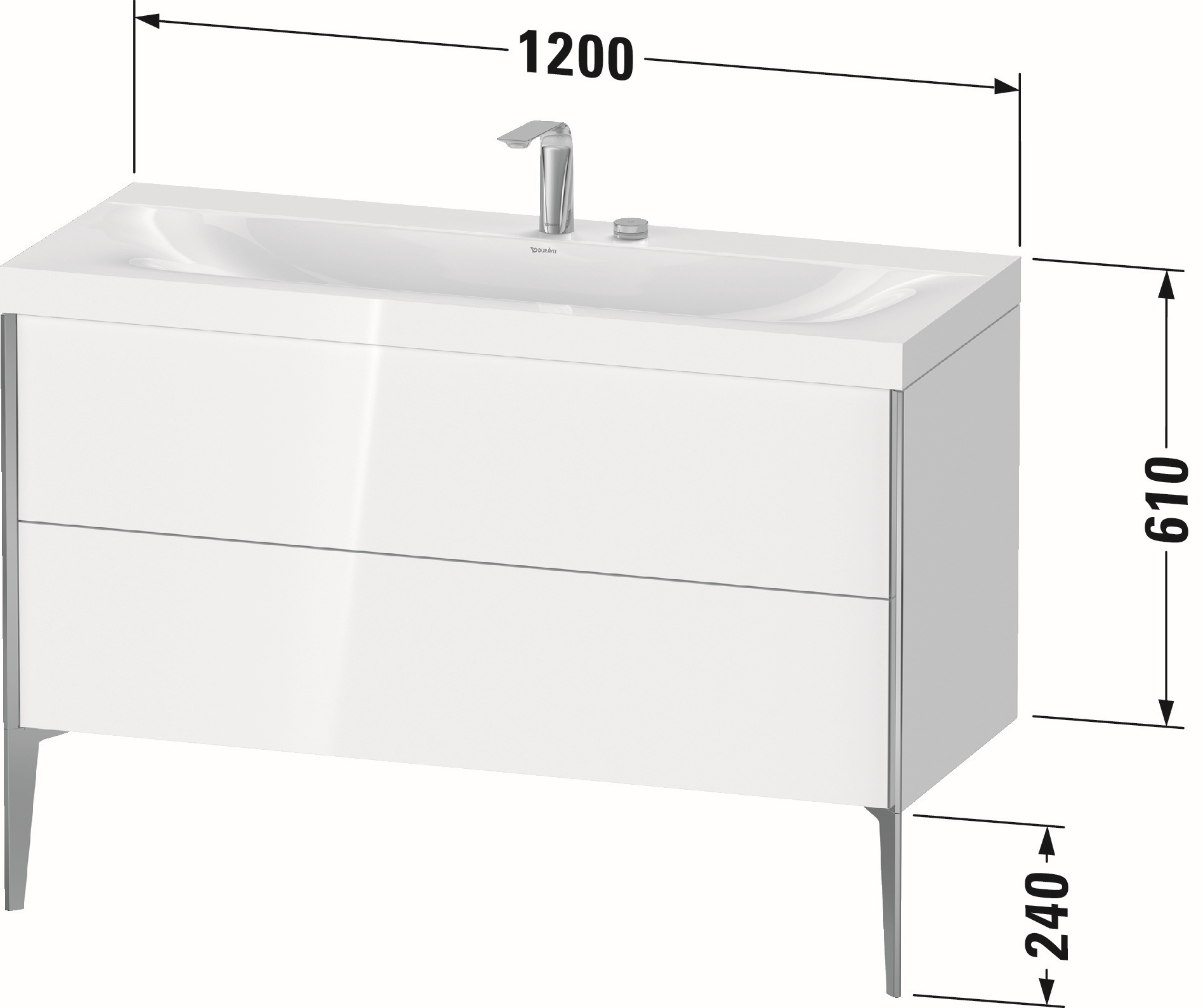 Duravit Waschtisch-Unterschrank c-bonded XViu 120x48cm, 2 Auszüge, 2 Hahnlöcher, champagner matt, Rahmen P, dolomiti grey hochglanz