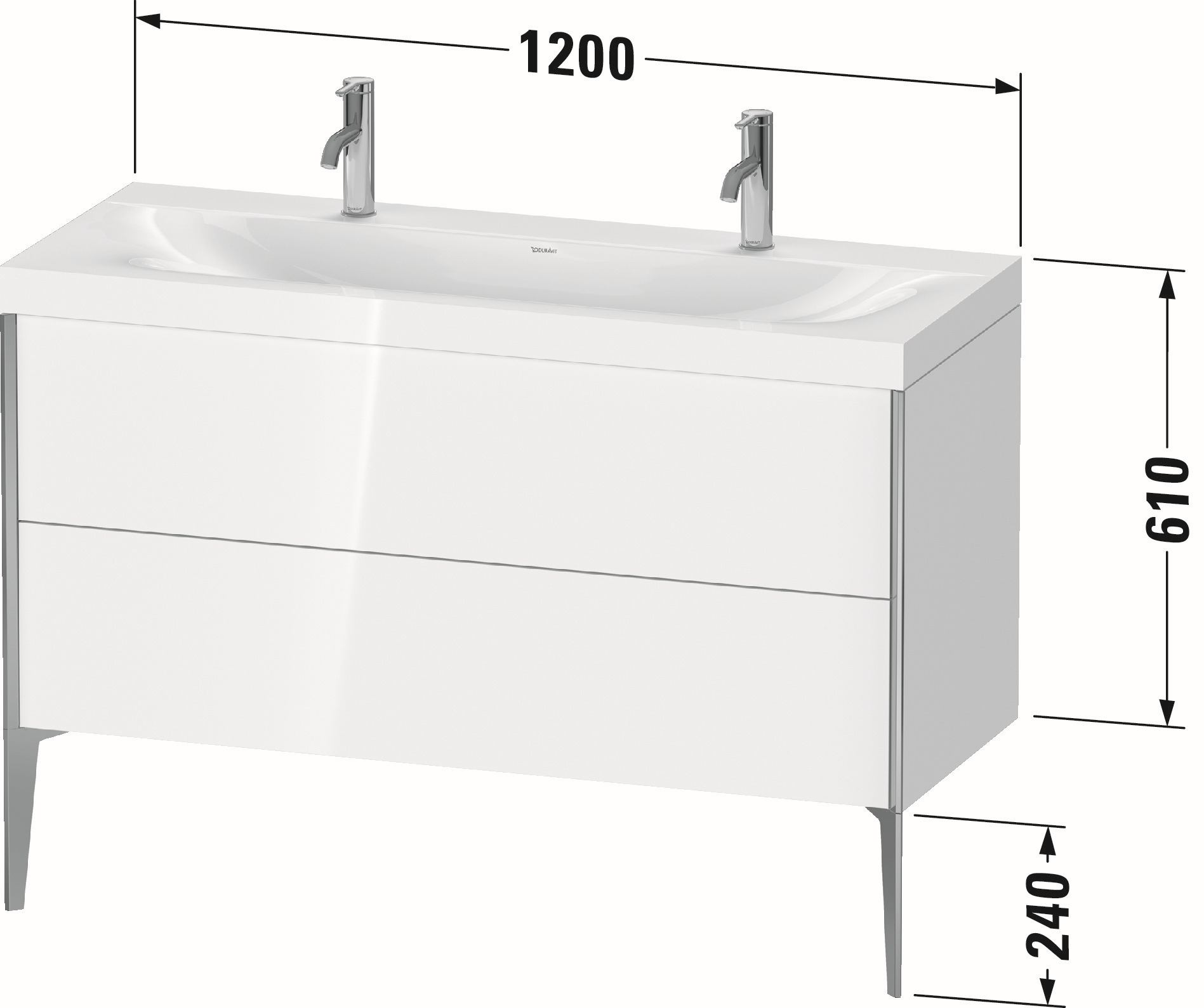 Duravit Waschtisch-Unterschrank c-bonded XViu 120x48cm, 2 Auszüge, ohne Hahnloch, schwarz matt, Rahmen C, basalt matt