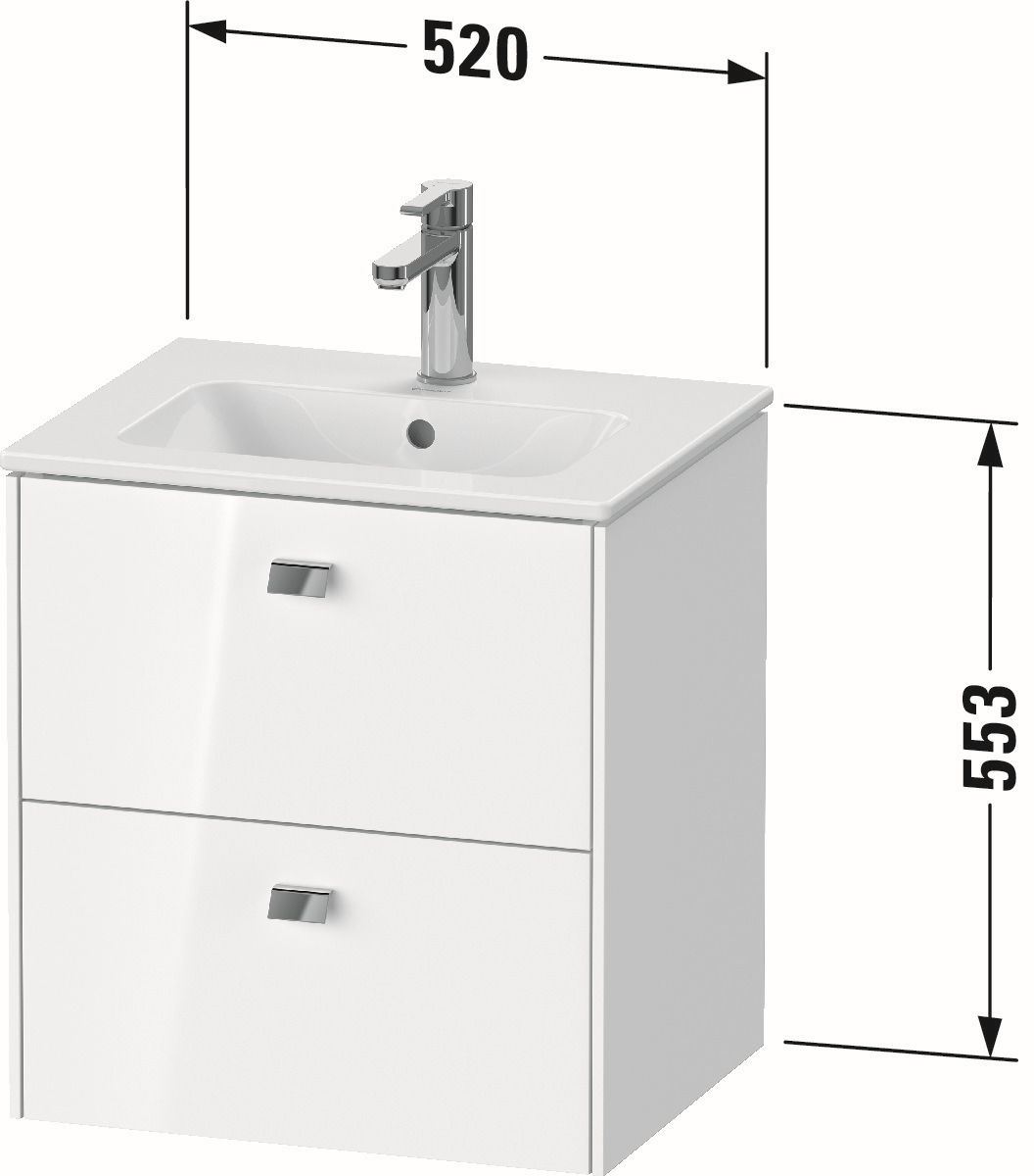 Duravit Waschtisch-Unterschrank Brioso Compact 52x41,9x55,3cm, 2 Schubkästen, wandhängend, chrom/Eiche terra