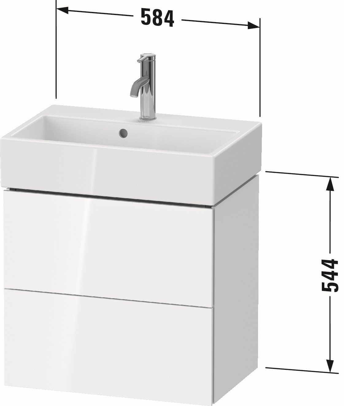Duravit Waschtisch-Unterschrank Compact L-Cube 58,4x39,1x54,4cm, 2 Schubkästen, wandhängend, dolomiti grey Hochglanz