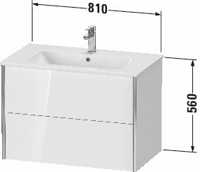 Duravit Waschtisch-Unterschrank XViu 81 x 48 x 56 cm, Eiche schwarz, 2 Schubkästen, wandhängend, champagner matt