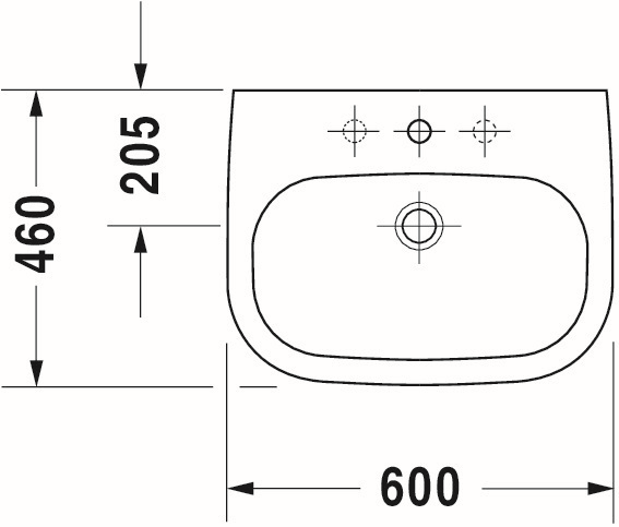 Duravit Waschtisch D-Code 60 x 46 cm, mit Hahnloch, Überlauf, Hahnlochbank, weiß