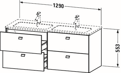 Duravit Waschtisch-Unterschrank Brioso 129x47,9x55,3cm, 4 Schubkästen, wandhängend, chrom/Eiche schwarz