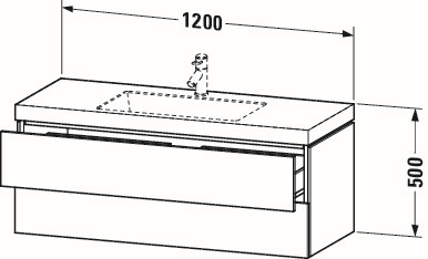 Duravit Waschtisch-Unterschrank c-bonded L-Cube 120 x 48 cm, ohne Hahnloch, schwarz Hochglanz, 2 Schubkästen, wandhängend