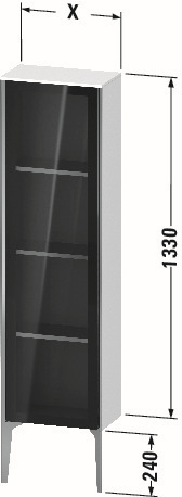 Duravit Halbhochschrank XViu 40x24x133cm, schwarz matt, Glastür links, graphit supermatt