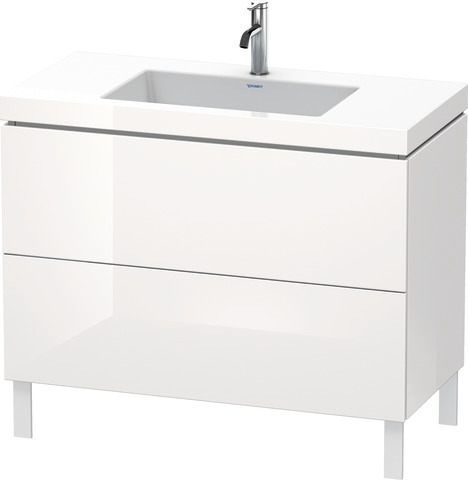 Duravit Waschtisch-Unterschrank c-bonded L-Cube 100 x 48 cm, 1 Hahnloch, weiß Hochglanz, 2 Auszüge, stehend