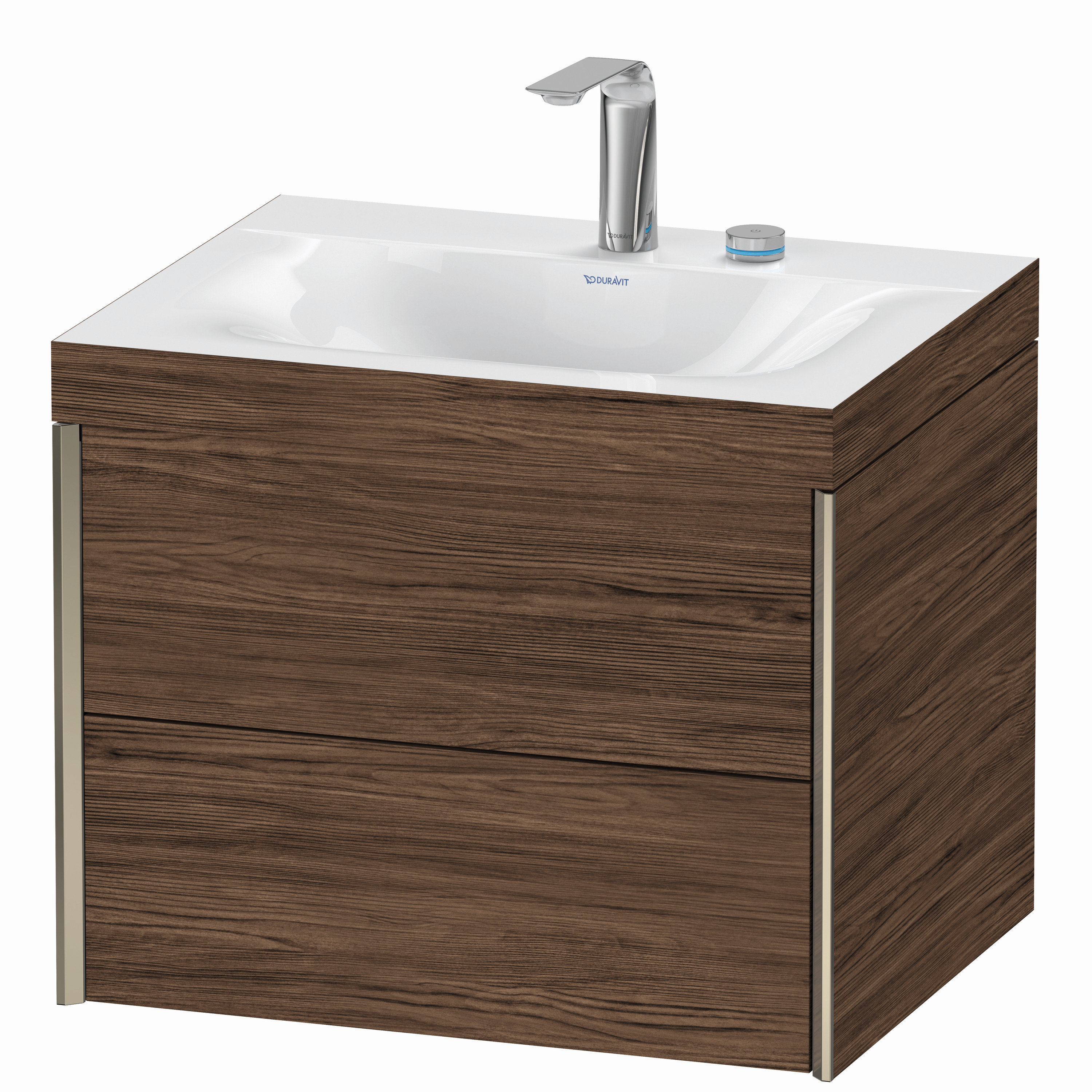 Duravit Waschtisch-Unterschrank c-bonded XViu 60x48cm, 2 Schubkästen, 2 Hahnlöcher, champagner matt, Rahmen C, nussbaum dunkel