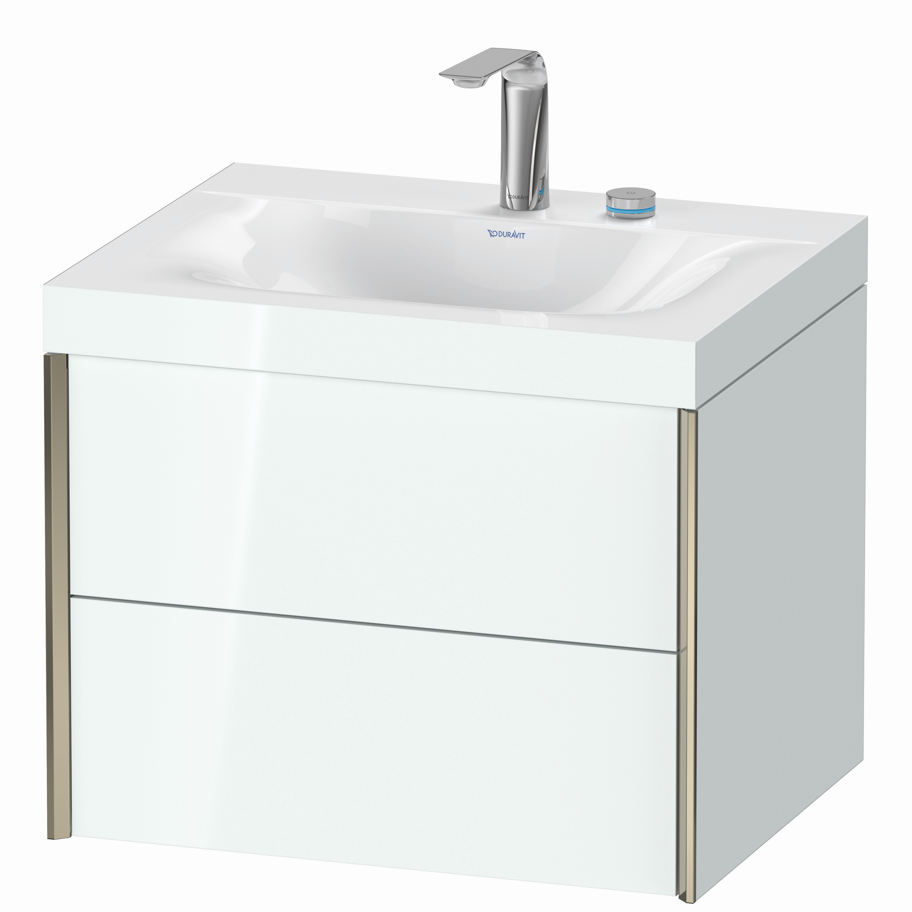 Duravit Waschtisch-Unterschrank c-bonded XViu 60x48cm, 2 Schubkästen, 2 Hahnlöcher, champagner matt, Rahmen C, weiß hochglanz