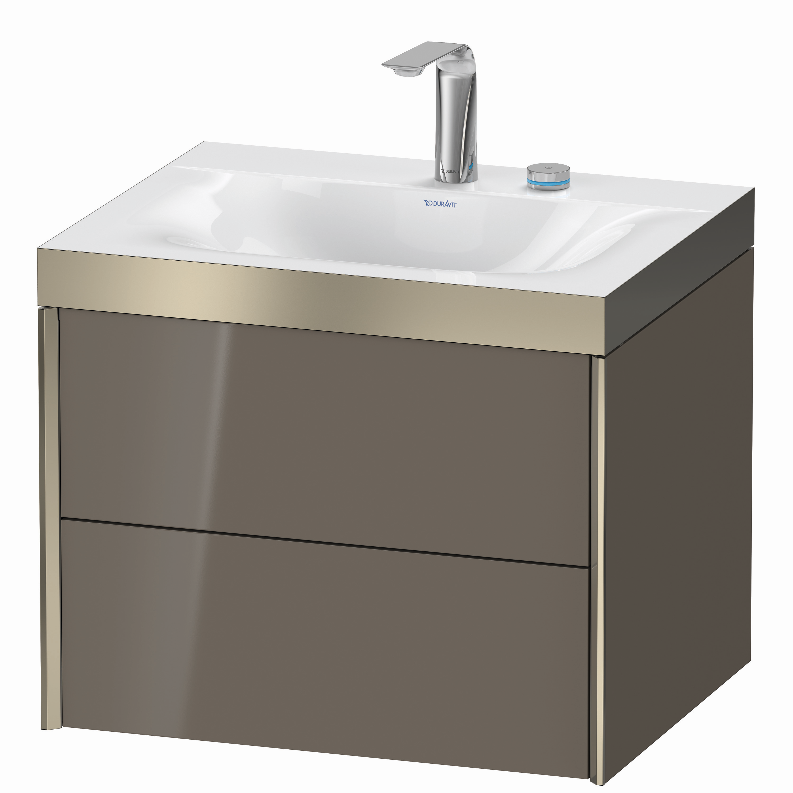 Duravit Waschtisch-Unterschrank c-bonded XViu 60x48cm, 2 Schubkästen, 2 Hahnlöcher, champagner matt, Rahmen P, flannel grey hochglanz