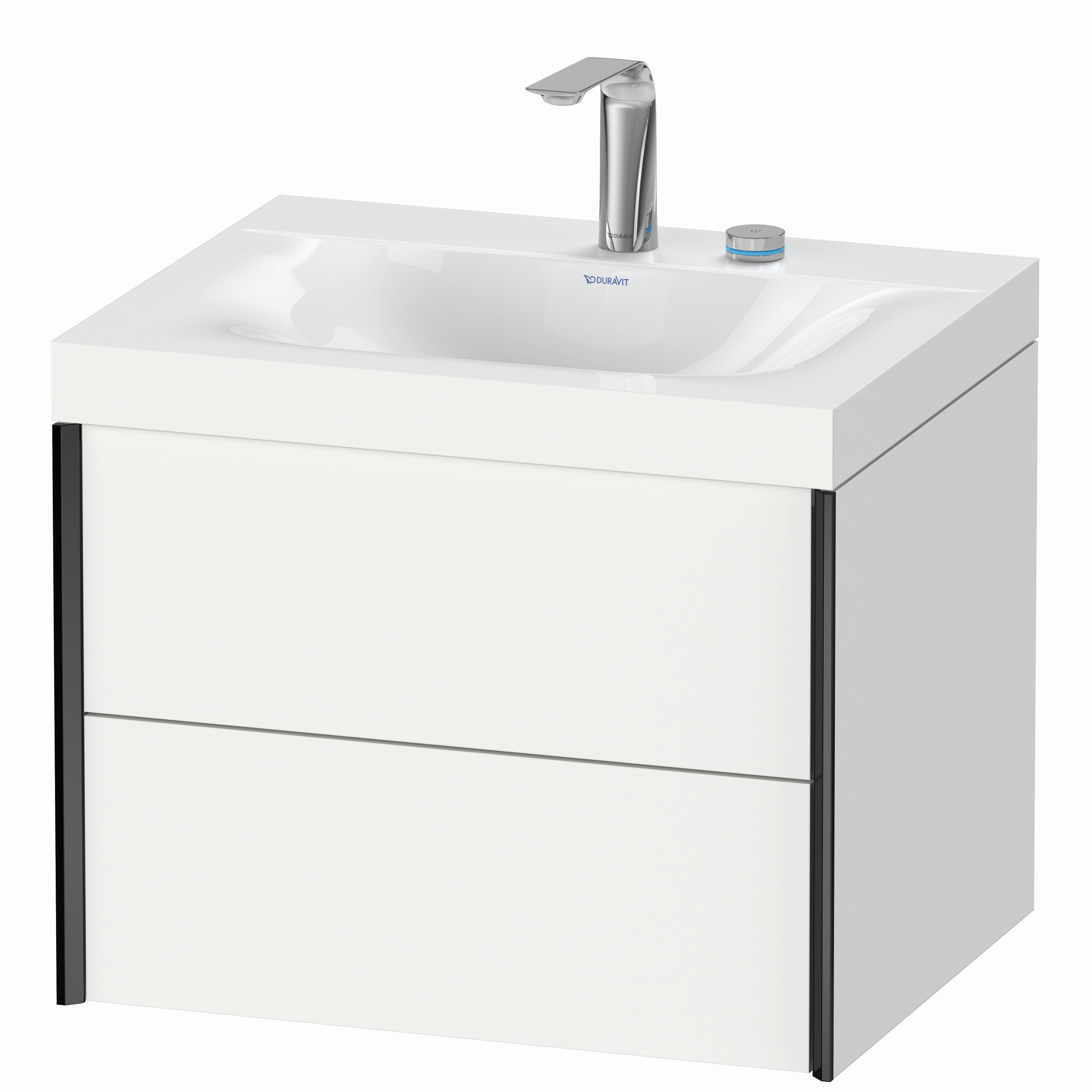 Duravit Waschtisch-Unterschrank c-bonded XViu 60x48cm, 2 Schubkästen, 2 Hahnlöcher, schwarz matt, Rahmen C, weiß matt