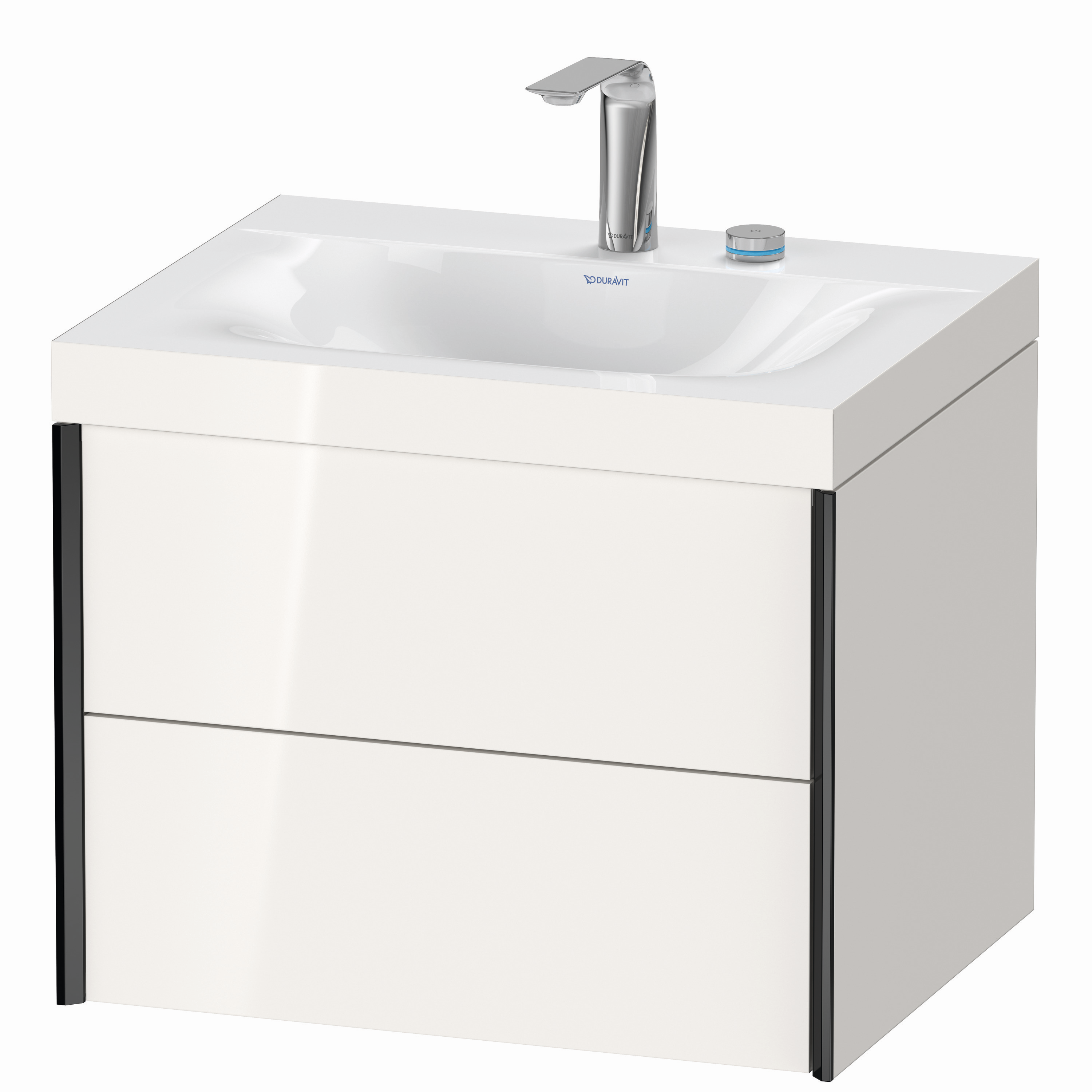 Duravit Waschtisch-Unterschrank c-bonded XViu 60x48cm, 2 Schubkästen, 2 Hahnlöcher, schwarz matt, Rahmen C, weiß hochglanz
