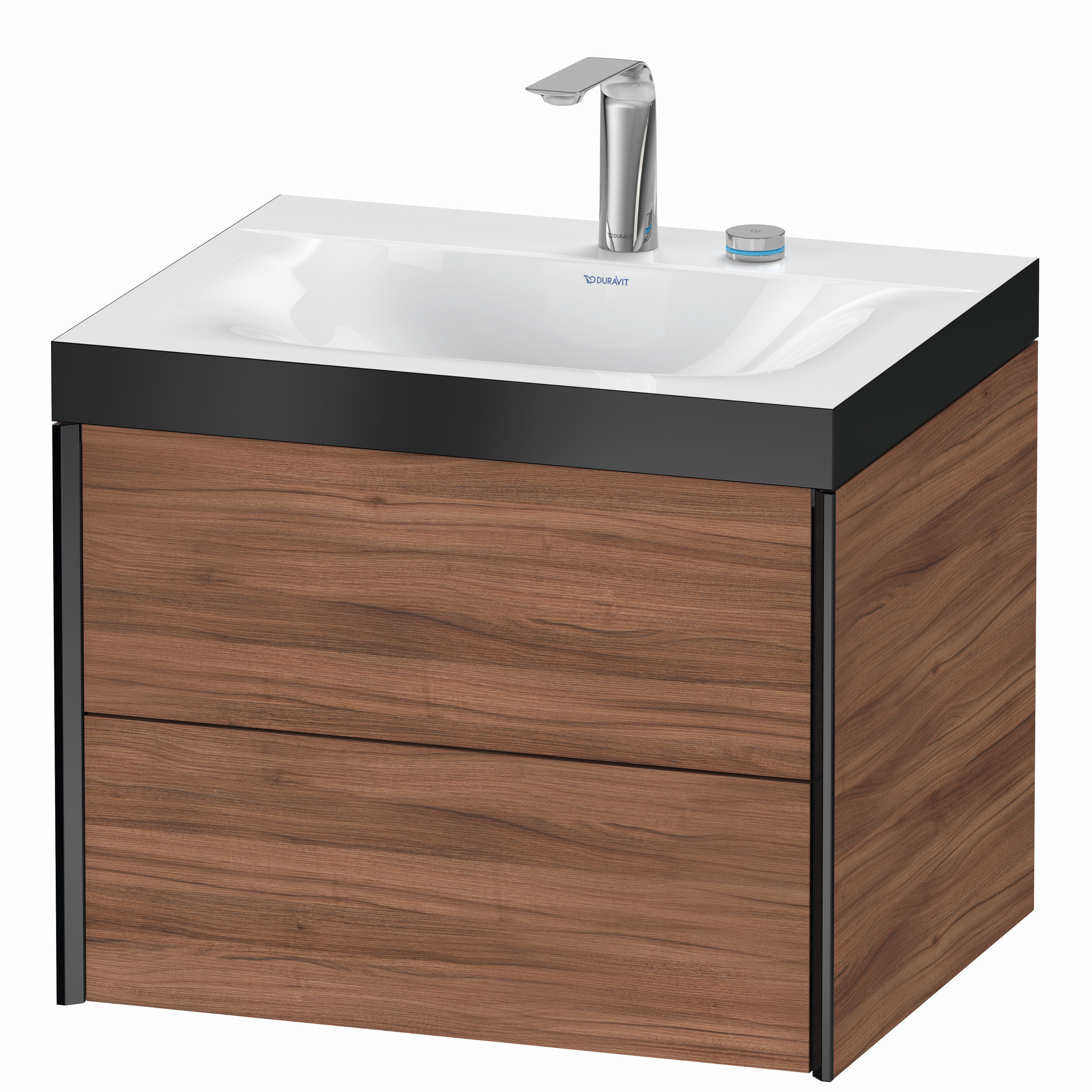Duravit Waschtisch-Unterschrank c-bonded XViu 60x48cm, 2 Schubkästen, 2 Hahnlöcher, schwarz matt, Rahmen P, nussbaum natur