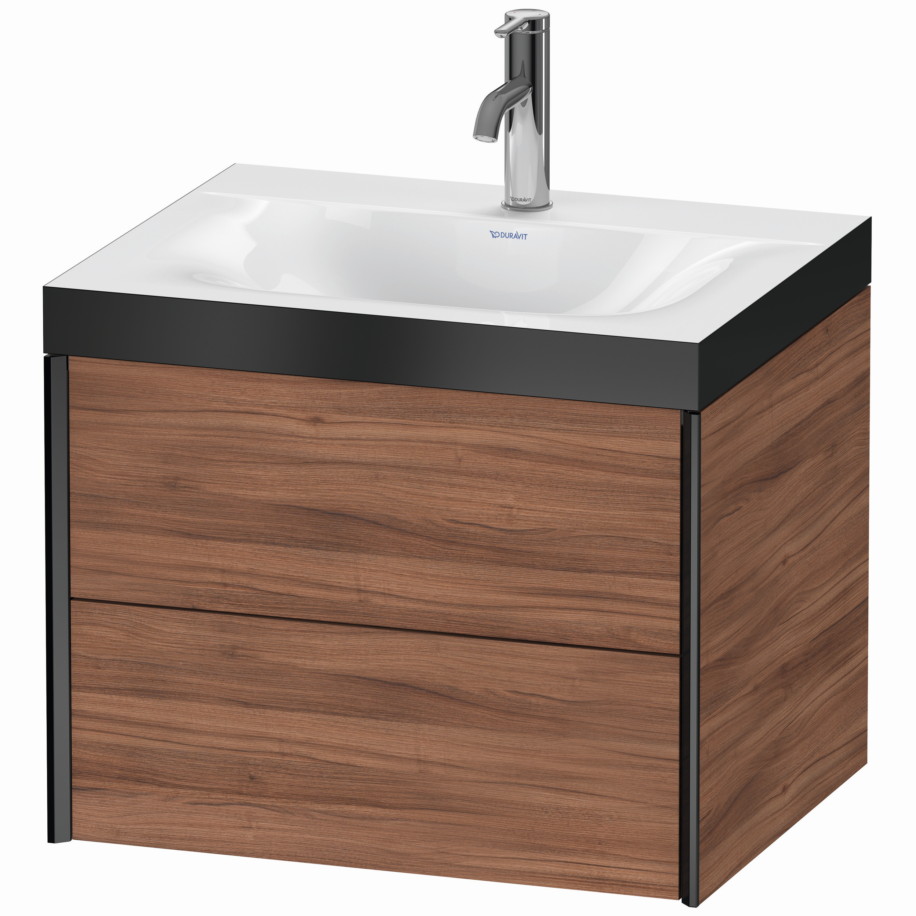Duravit Waschtisch-Unterschrank c-bonded XViu 60x48cm, 2 Schubkästen, 1 Hahnloch, schwarz matt, Rahmen P, nussbaum natur