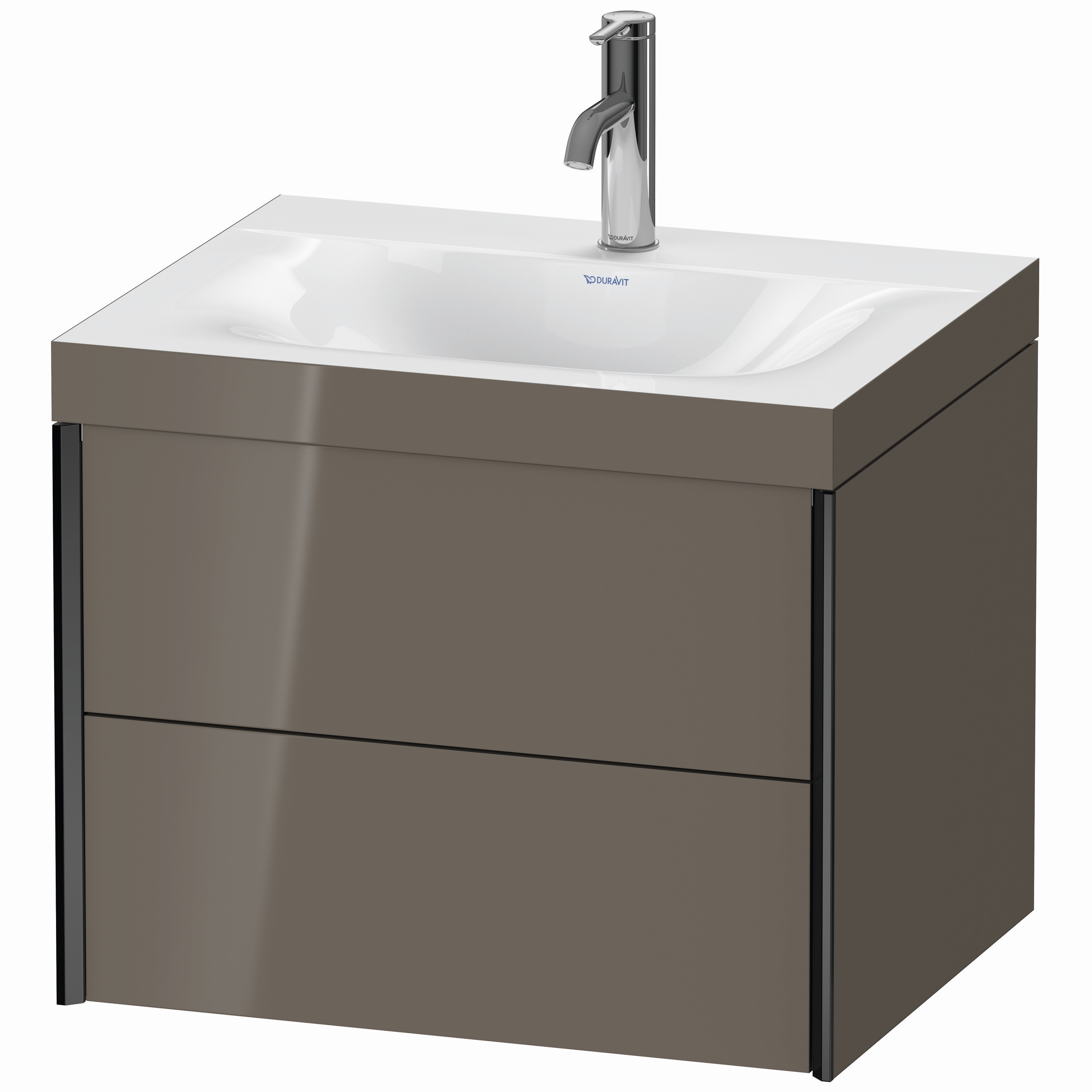 Duravit Waschtisch-Unterschrank c-bonded XViu 60x48cm, 2 Schubkästen, 1 Hahnloch, schwarz matt, Rahmen C, flannel grey hochglanz