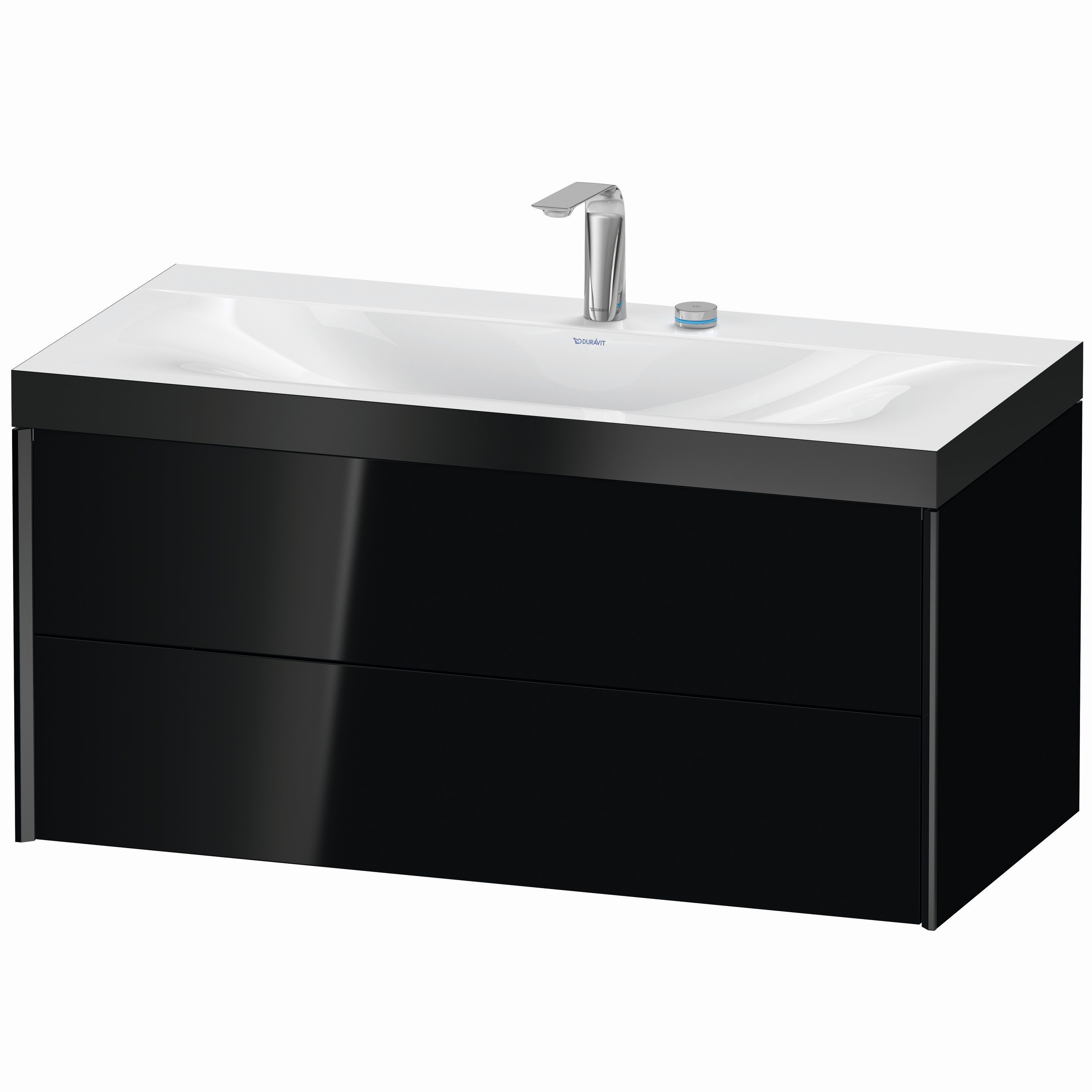 Duravit Waschtisch-Unterschrank c-bonded XViu 100x48cm, 2 Schubkästen, 2 Hahnlöcher, schwarz matt, Rahmen P, schwarz hochglanz