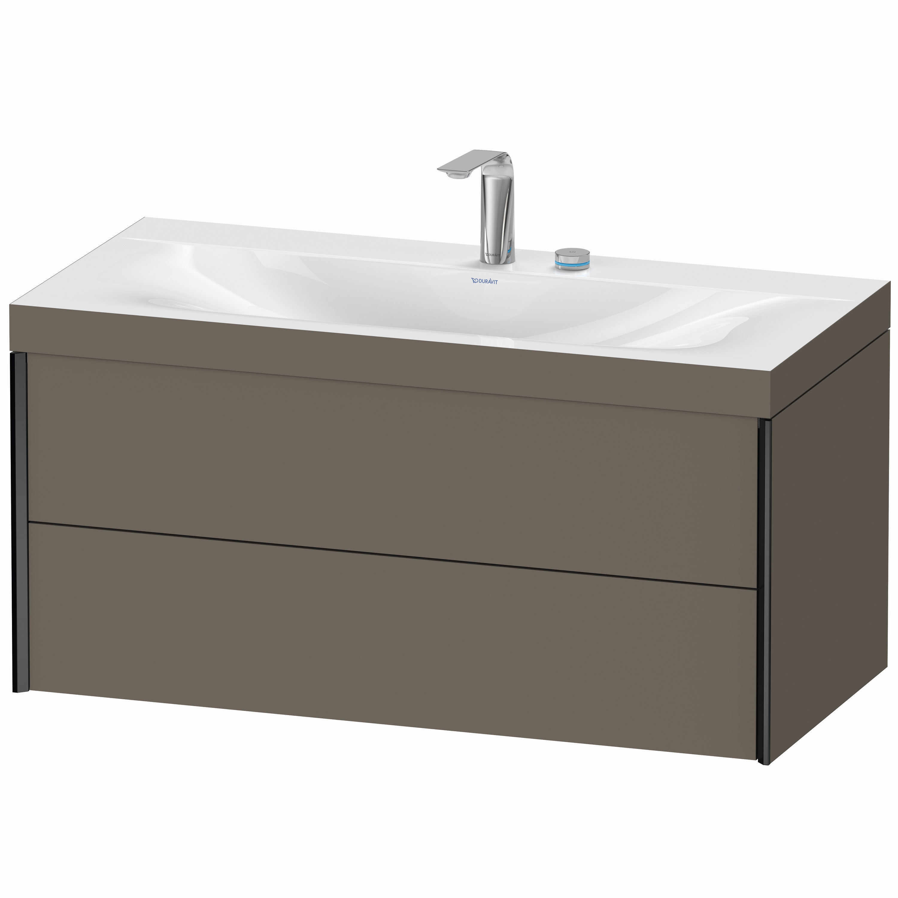 Duravit Waschtisch-Unterschrank c-bonded XViu 100x48cm, 2 Schubkästen, 2 Hahnlöcher, schwarz matt, Rahmen C, flannel grey seidenmatt