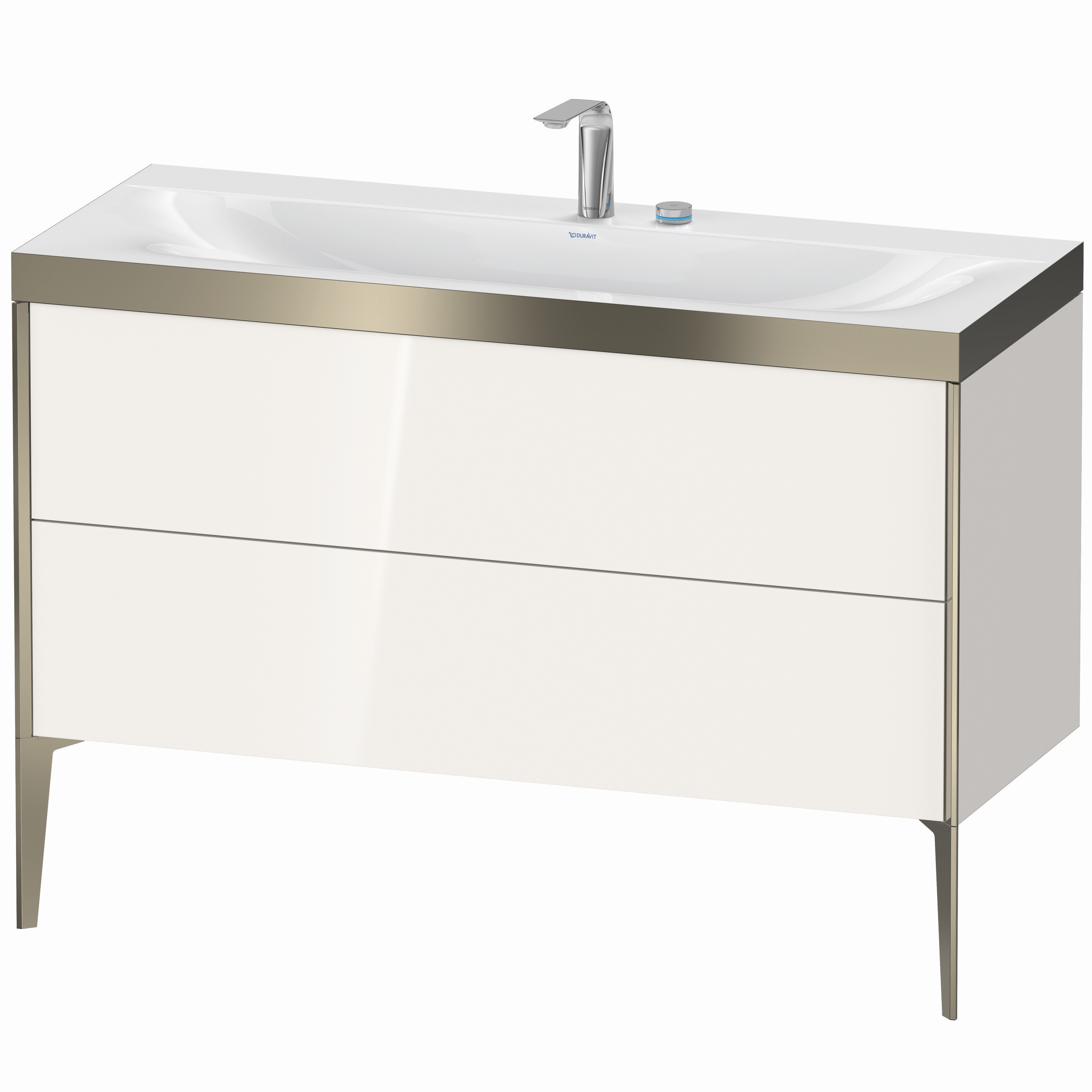 Duravit Waschtisch-Unterschrank c-bonded XViu 120x48cm, 2 Auszüge, 2 Hahnlöcher, champagner matt, Rahmen P, weiß hochglanz