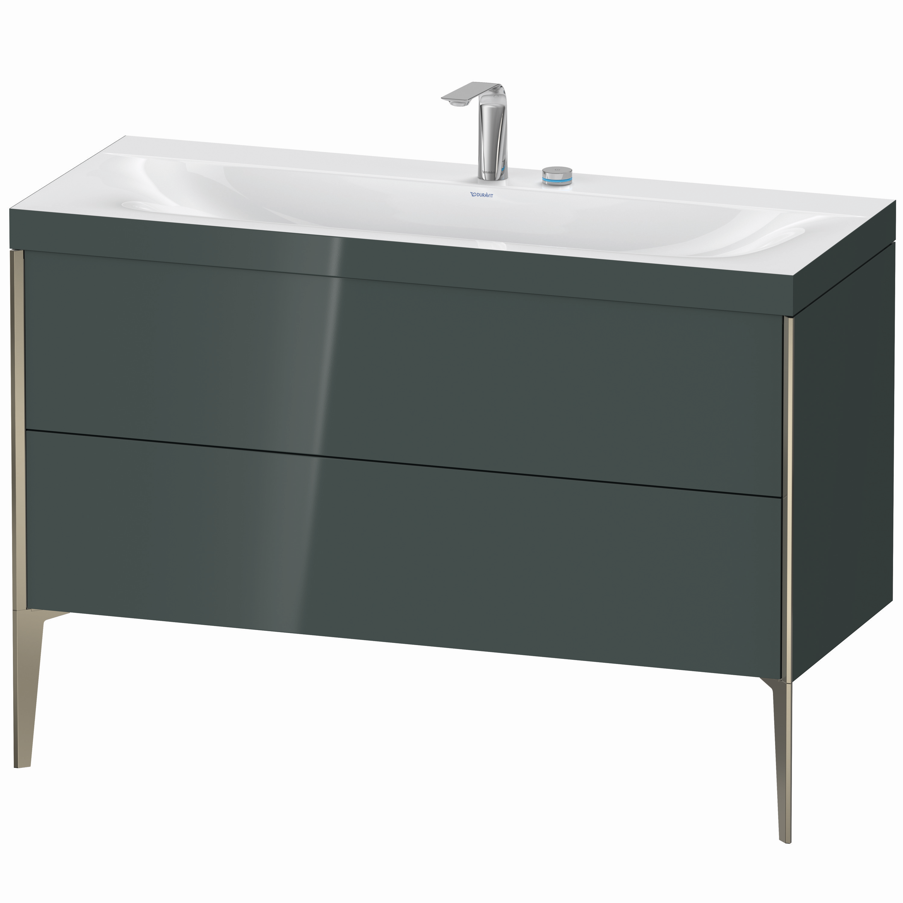 Duravit Waschtisch-Unterschrank c-bonded XViu 120x48cm, 2 Auszüge, 2 Hahnlöcher, champagner matt, Rahmen C, dolomiti grey hochglanz